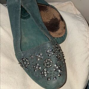 Latigo Green Suede Embellished Ballet Flats